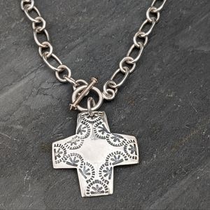 Silpada 925 Sterling Chain Necklace w/ Cross Virtuosity No557